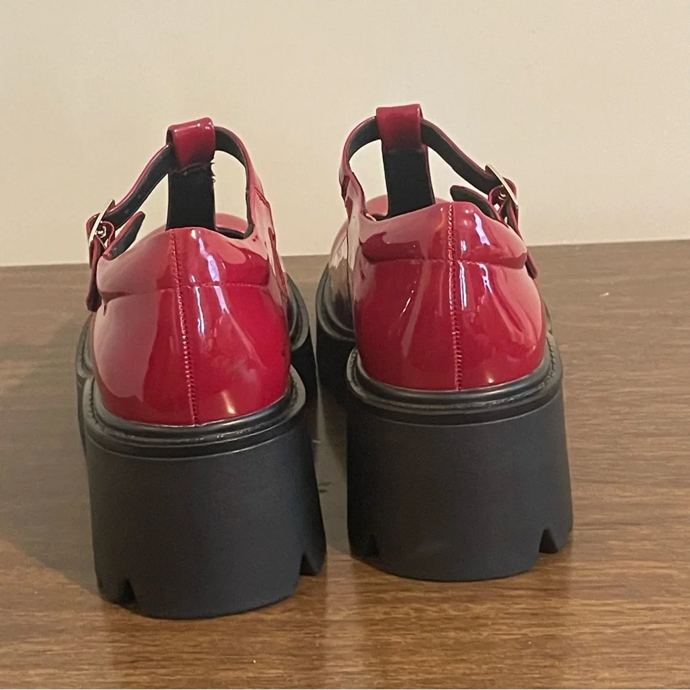 Dream Pairs Patent Look Reddish Mary Janes Lug Soles Sz 9